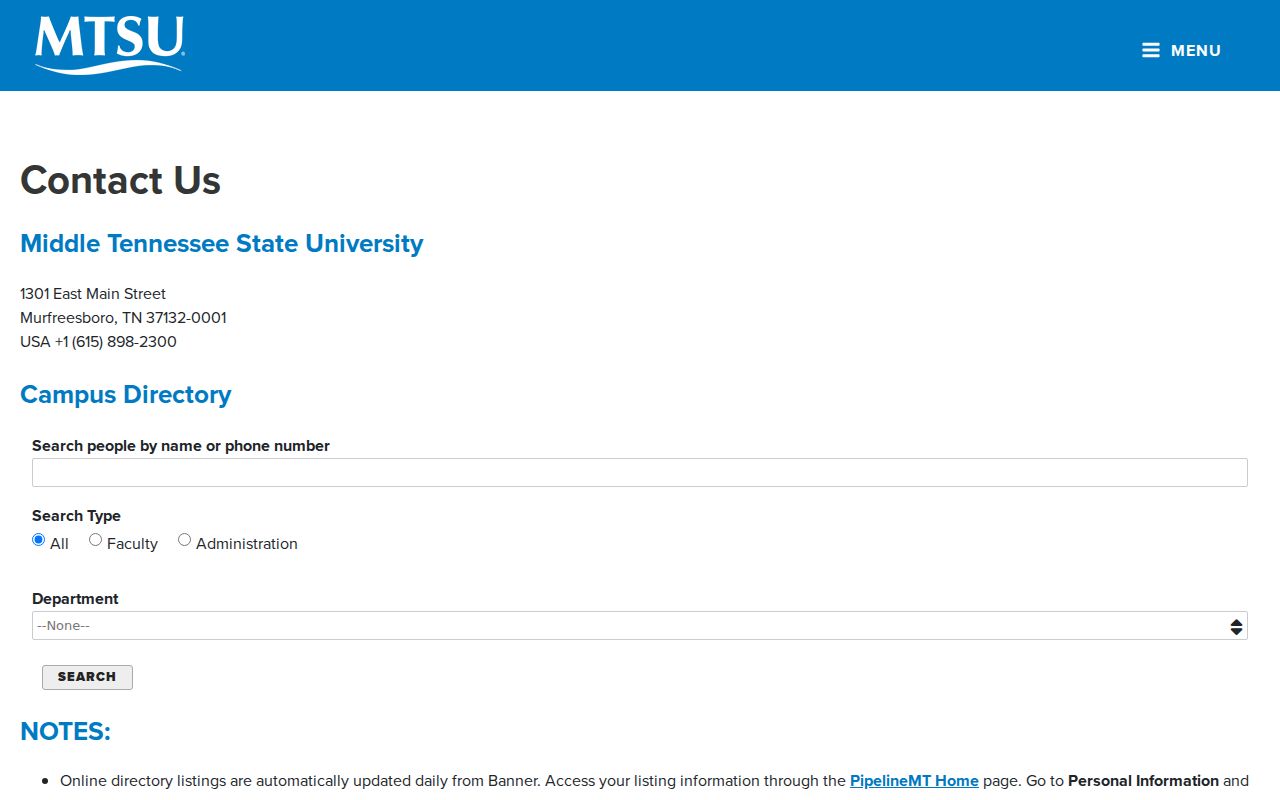 Smyrna people directories MTSU name and phone search