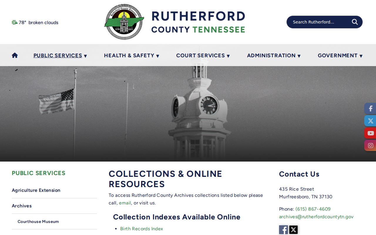 Smyrna public records and Rutherford County Archives index gateway