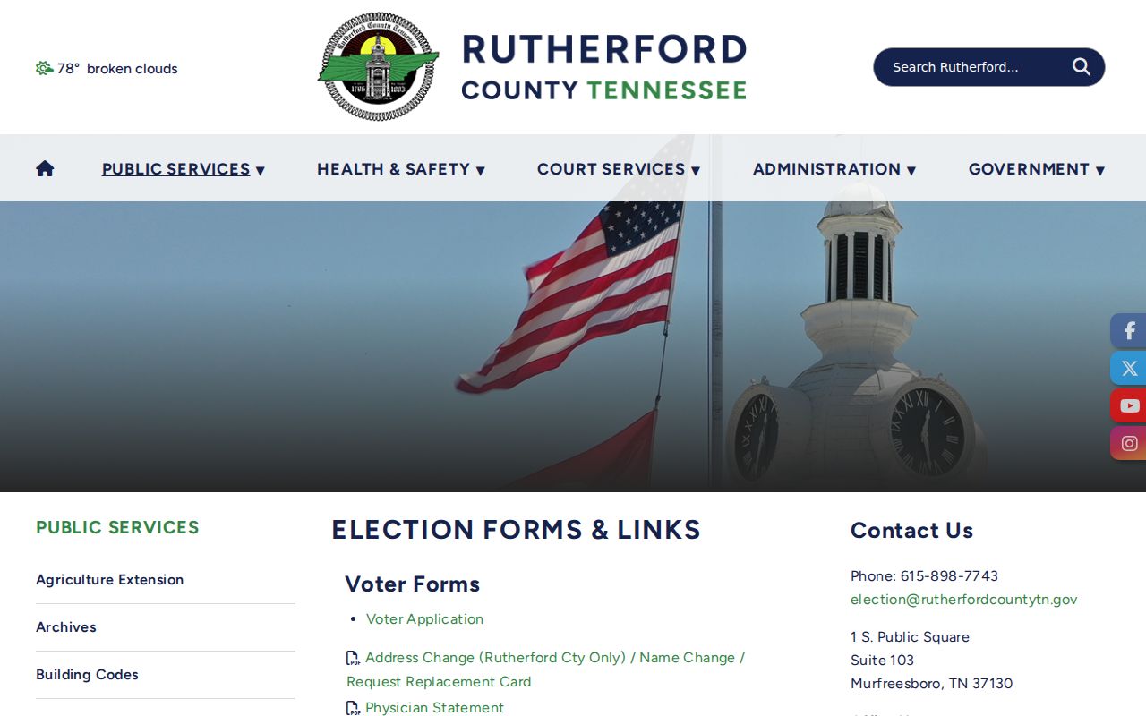 Smyrna voter records data request link on Rutherford County election resources